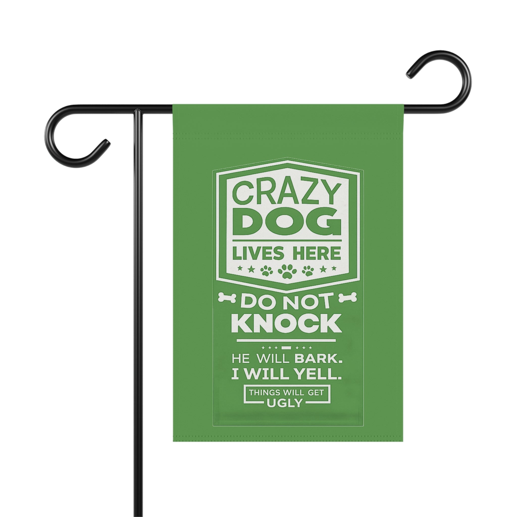 Garden Flag — “Crazy Dog Lives Here: Do Not Knock” Decorative Yard Banner