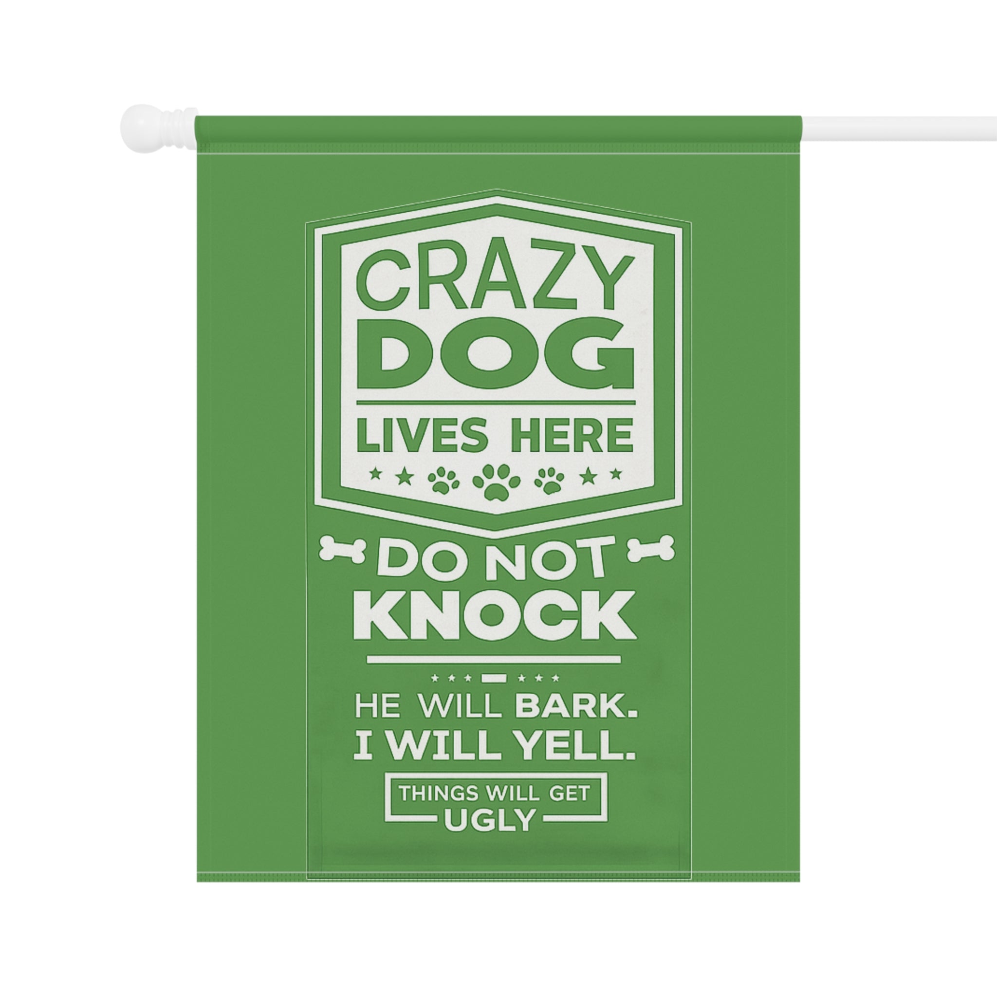 Garden Flag — “Crazy Dog Lives Here: Do Not Knock” Decorative Yard Banner