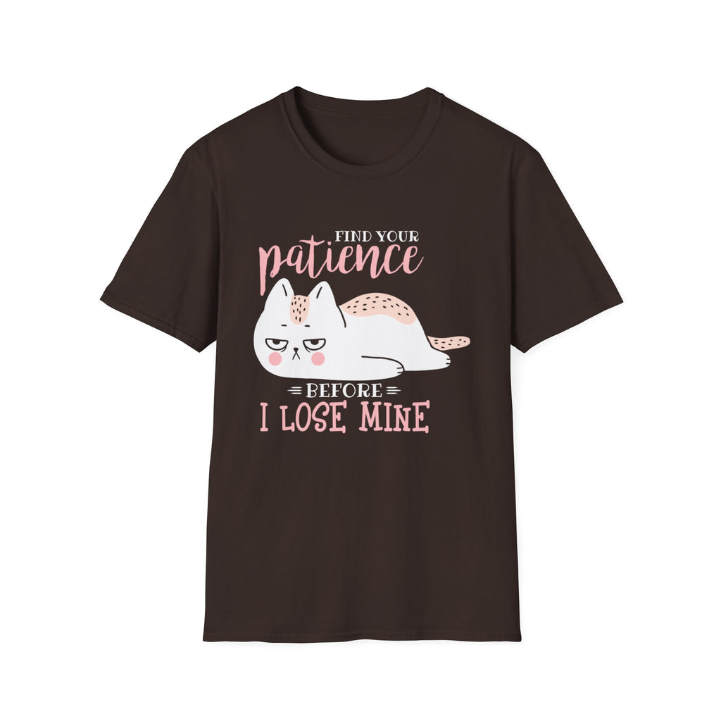 Funny Cat T-Shirt — “Find Your Patience Before I Lose Mine” Cute Grumpy Cat Tee